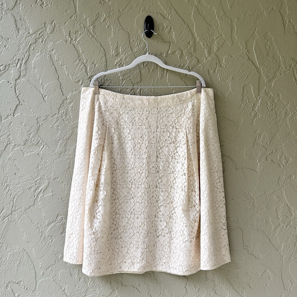 Talbots Woman Women Sz 18W Cream 2X Cotton Floral Lace Pleated Lined Skirt NWOT